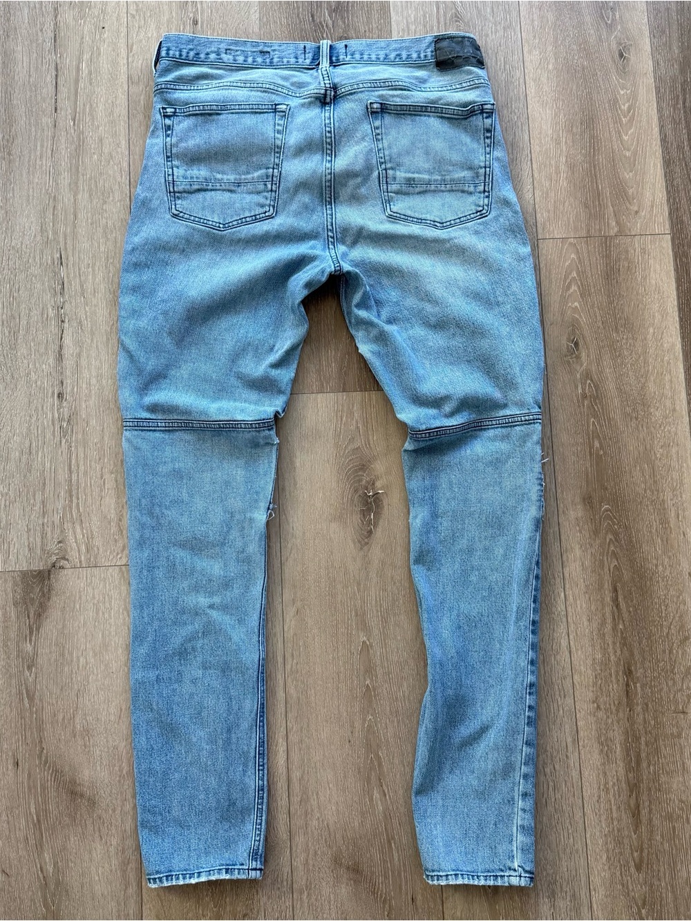 Men's Stacked light blue Skinny Motto Biker Jeans with Ribbed Knee Panels 34x32 - Picture 4 of 10